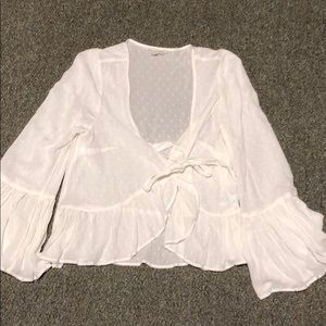 White Sheer Tie Front Top